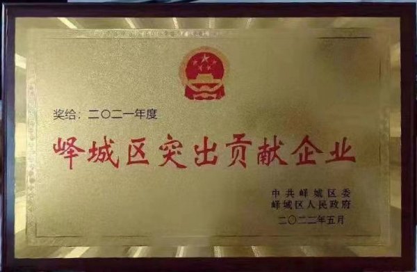 枣庄通盛建设有限公司喜获”2021年度峄城区突出贡献企业”奖